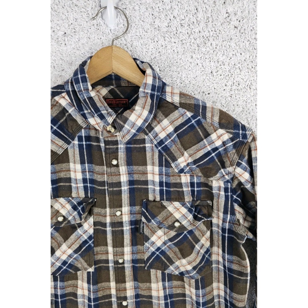 Vintage Five Brother Pearl Snap Flannel Shirt Mens Large‎ Heavy Double Pockets